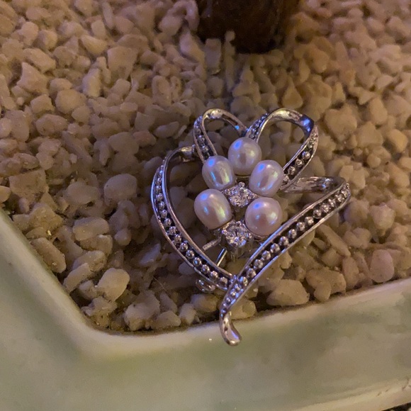 Vintage 925 pearl diamond brooch - Picture 2 of 5